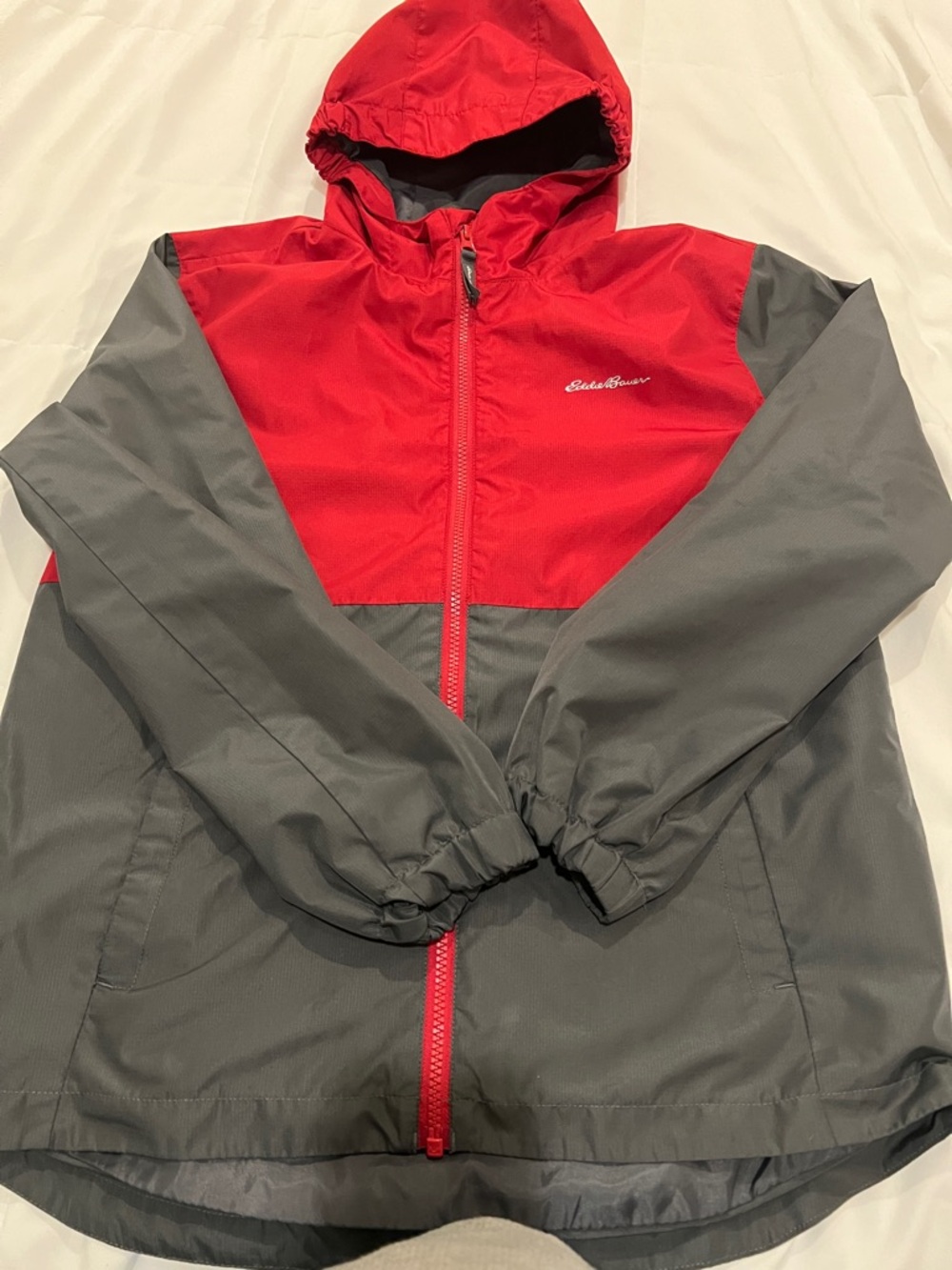 Eddie Bauer Red and Gray Hooded Kids Windbreaker Jacket